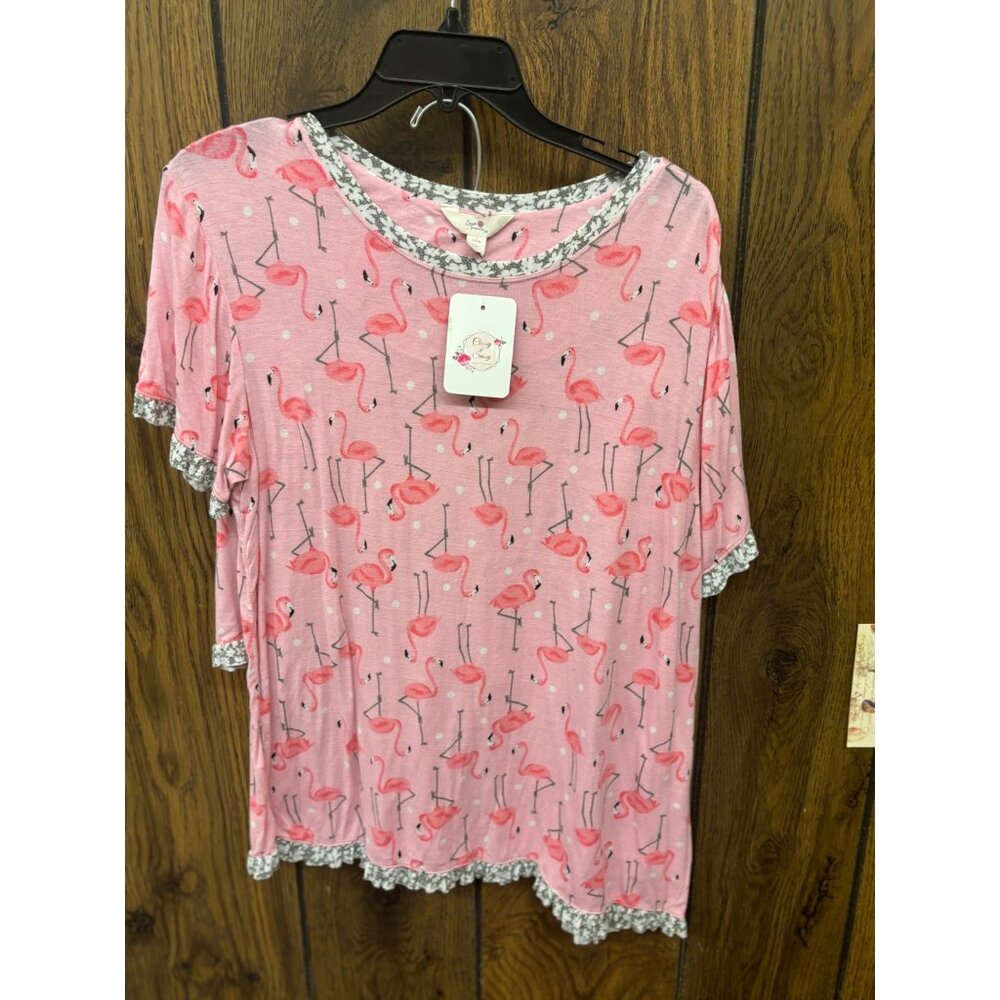 Secret Treasure Ladies LG Pink Flamingo 2PC Pajama Short Set Soft & Lightweight